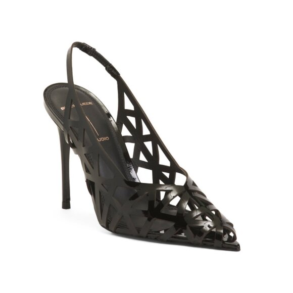 BLACK SUEDE STUDIO Black Made In Brazil Leather Idie 100 Slingback Pumps,All Products : American Fashion Style Bags On Sale